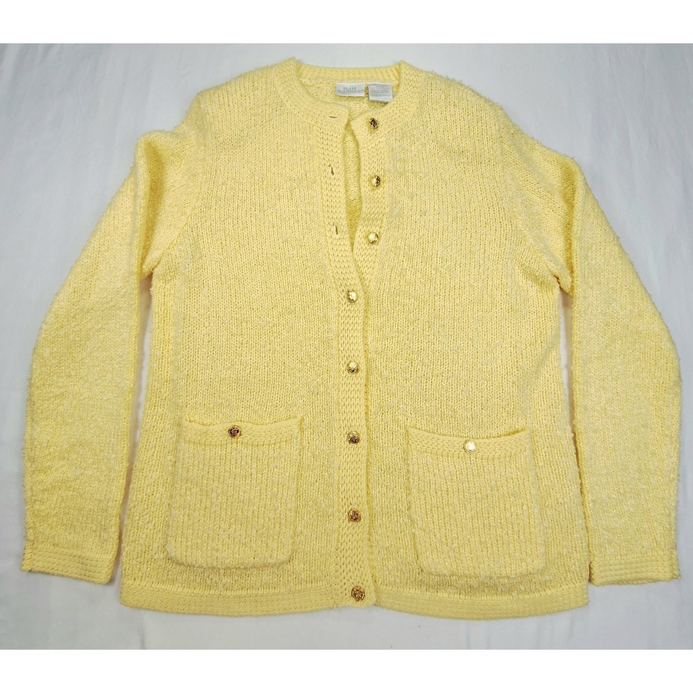 Blair Boutique vintage Yellow Knit Cardigan Gold Button Sweater Size Medium NWOT